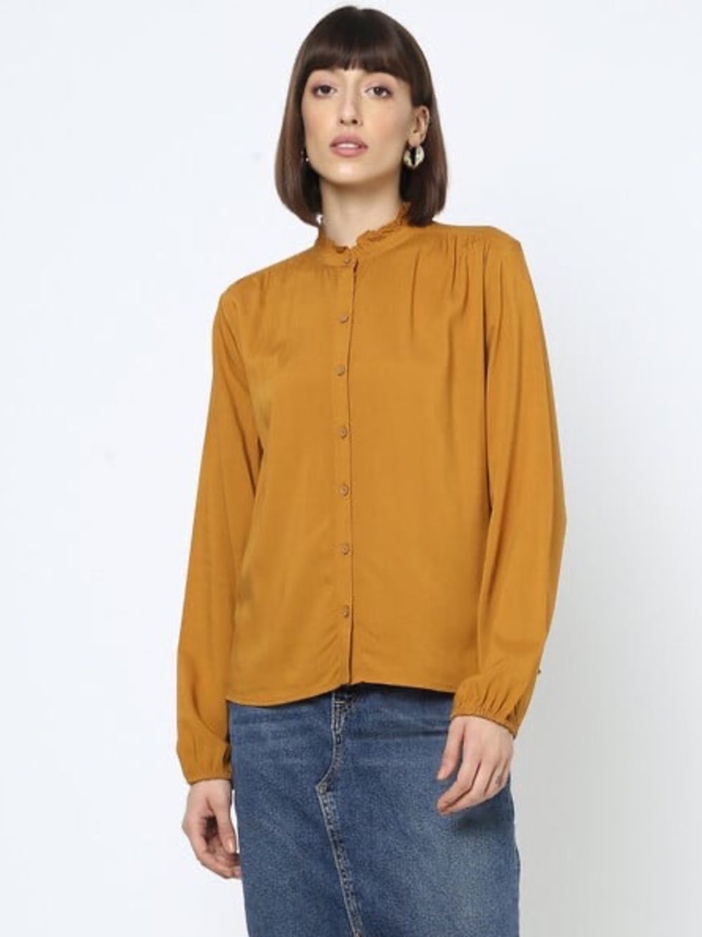 Tommy Hilfiger mustard yellow button down blouse in S
